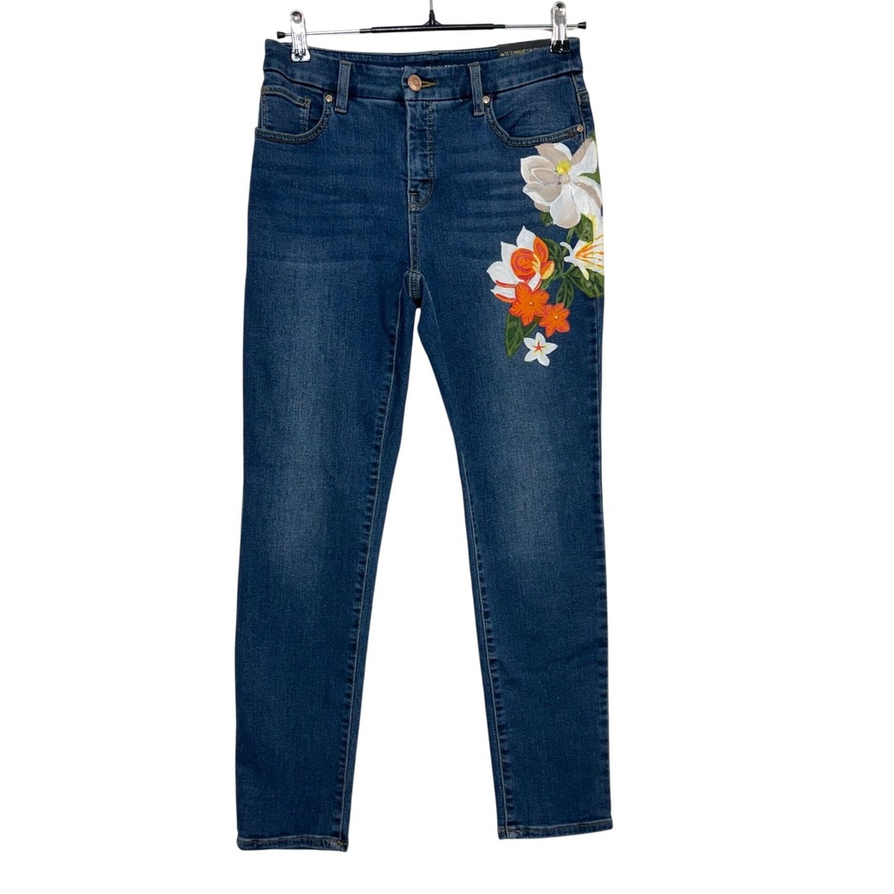 NEW Chico Jean Women Size 00=XS=2 28X27 Blue Girlfriend Slim Floral Ankle